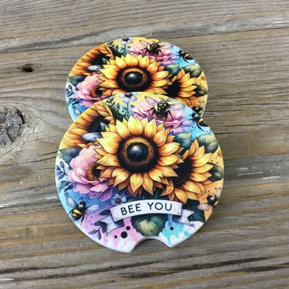 Bee You Bees and Flowers Car Coasters